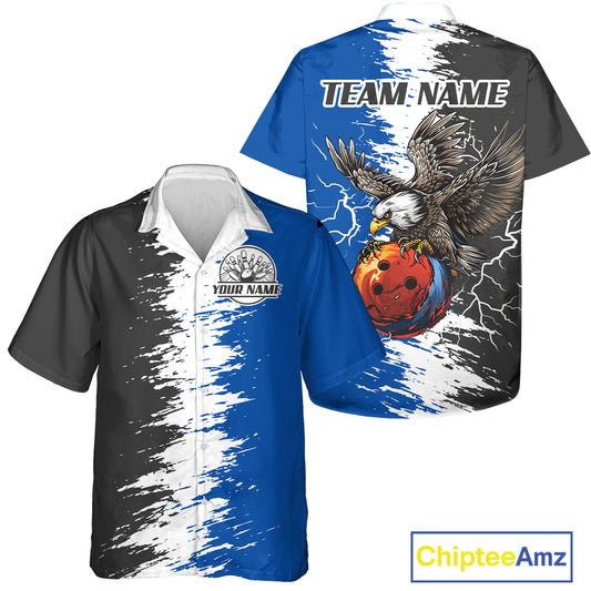 Lightning Thunder Eagle Bowling Hawaiian Shirt Custom bowling Team Button up shirts | Blue NQS11309