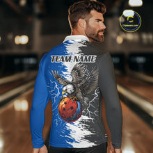 Load image into Gallery viewer, Lightning Thunder Eagle Bowling Polo, Quarter Zip Shirt For Men Custom bowling Team jerseys | Blue NQS11309