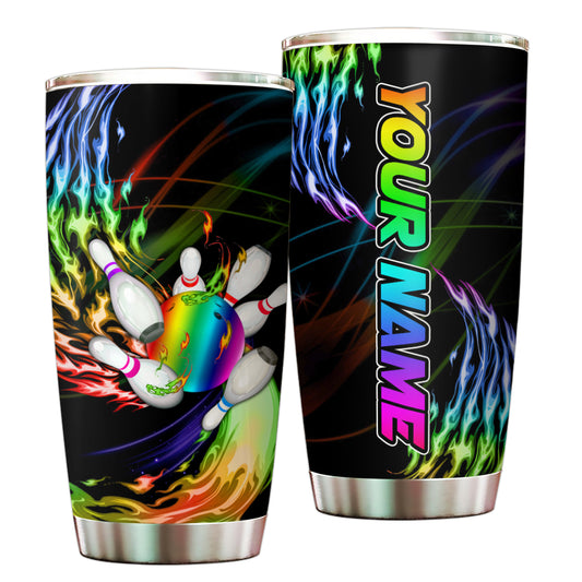 1PC Rainbow flame Bowling ball and pins Custom Stainless Steel Tumbler Cup, bowling gifts for bowlers NQS9895