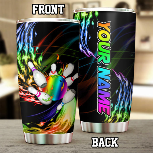1PC Rainbow flame Bowling ball and pins Custom Stainless Steel Tumbler Cup, bowling gifts for bowlers NQS9895