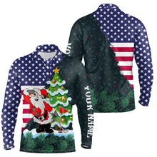 Load image into Gallery viewer, American flag Christmas Santa golf pattern custom Mens golf polo shirts, christmas golf apparel NQS8115