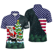 Load image into Gallery viewer, American flag Christmas Santa golf pattern custom Mens golf polo shirts, christmas golf apparel NQS8115