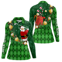 Load image into Gallery viewer, Christmas Santa Playing Golf Green argyle pattern Womens golf polo shirts Custom Xmas golf outfits NQS9009