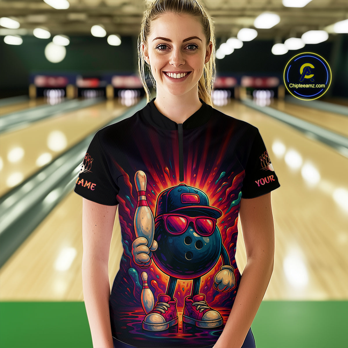 Personalized Funny Bowling Polo, Quarter Zip Shirts For Women Custom Team Bowling League Jerseys NQS11111