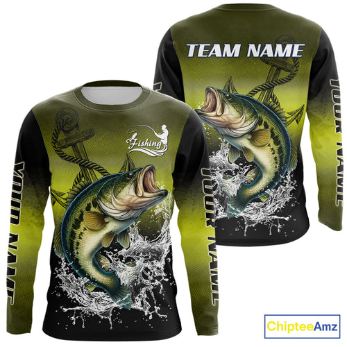Personalized Largemouth Bass Fishing green scales fishing shirts Custom performance fishing apparel NQS11115