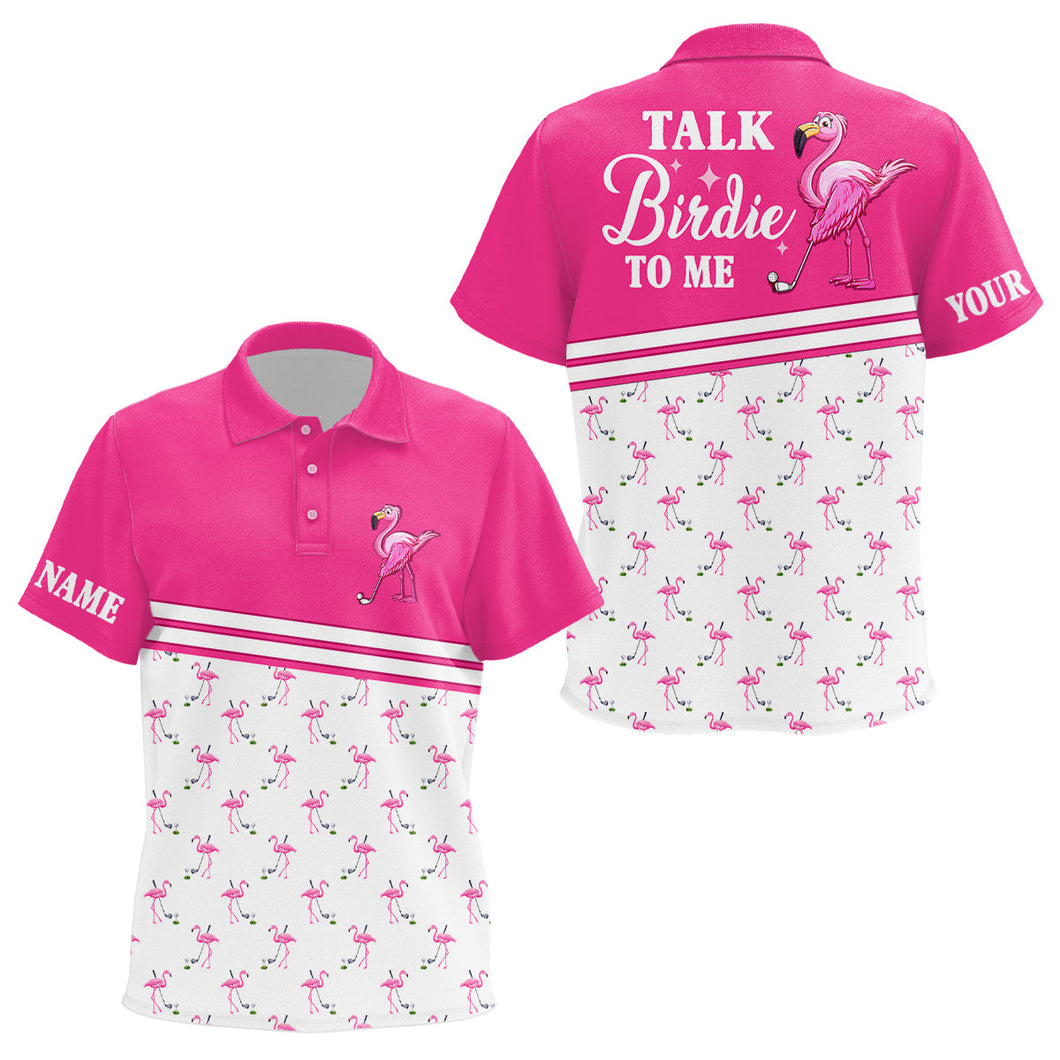 Funny Kid golf polo shirts custom pink and white flamingo golf shirts talk birdie to me NQS7527