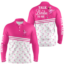 Load image into Gallery viewer, Funny Mens golf polo shirts custom pink and white flamingo golf shirts talk birdie to me NQS7527