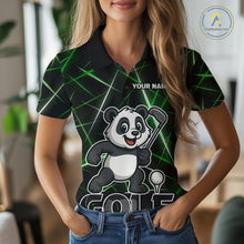 Load image into Gallery viewer, Black and Green Funny Panda Playing Golf Polo Shirt For Women Custom ladies golf clothes golf gift NQS10740
