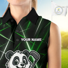 Load image into Gallery viewer, Black and Green Funny Panda Playing Golf Sleeveless Polo Shirt Custom ladies golf clothes golf gift NQS10740