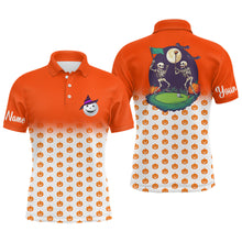 Load image into Gallery viewer, Funny Mens golf polo shirts custom orange Halloween pumpkin pattern skull golf apparel NQS8554