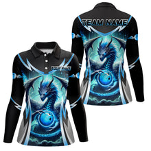 Load image into Gallery viewer, Blue Lightning Dragon Bowling shirts for Women Custom team bowling jerseys, gifts for bowler NQS9272