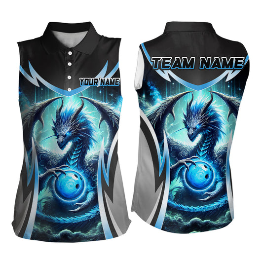 Blue Lightning Dragon Women sleeveless polo shirts Custom team bowling jerseys, gifts for bowler NQS9272