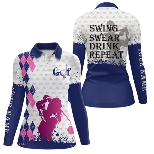 Blue pink argyle plaid white Women golf polo shirt custom swing swear drink repeat ladies golf tops NQS7922