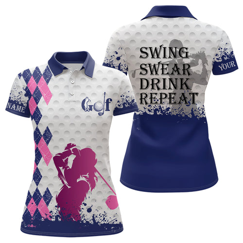 Blue pink argyle plaid white Women golf polo shirt custom swing swear drink repeat ladies golf tops NQS7922