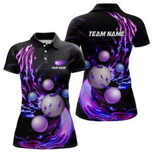 Load image into Gallery viewer, Purple Flame Golf ball Black Women golf polo shirt custom golf tops for ladies personalized golf gifts NQS8831