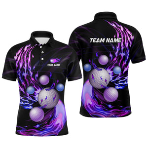 Purple Flame Golf ball Black Men golf polo shirt custom golf tops for men personalized golf gifts NQS8831