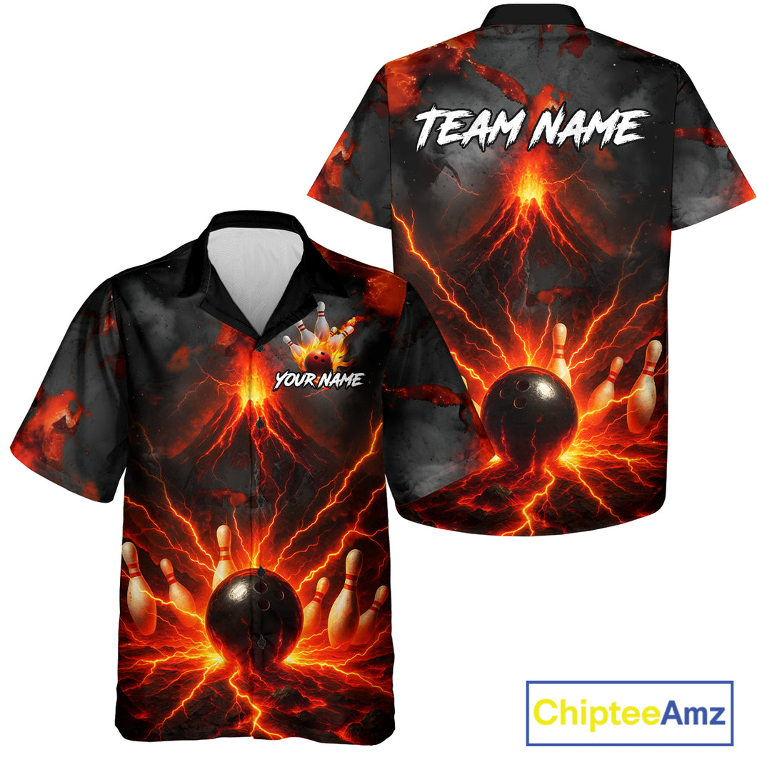 Red Lightning volcano Hawaiian bowling jersey Custom bowling outfits gifts for bowlers NQS10956
