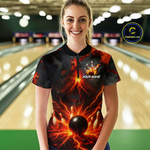 Load image into Gallery viewer, Red Lightning volcano Women Bowling Polo, Quarter Zip shirts Custom bowling outfits gifts for ladies NQS10956