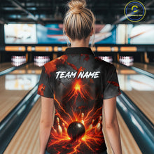 Load image into Gallery viewer, Red Lightning volcano Women Bowling Polo, Quarter Zip shirts Custom bowling outfits gifts for ladies NQS10956