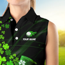 Load image into Gallery viewer, Green shamrock Lucky Womens Golf Sleeveless Polo Shirts Custom St Patrick day clover golf team jerseys NQS9457