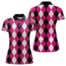 Load image into Gallery viewer, Womens golf polo shirts custom pink argyle plaid pattern golf attire for women, golf gifts NQS7697