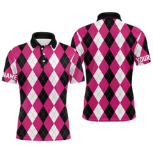 Load image into Gallery viewer, Mens golf polo shirts custom pink argyle plaid pattern golf attire for men, golfing gifts NQS7697