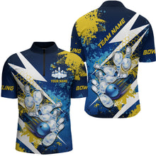 Load image into Gallery viewer, Yellow and blue grunge lightning Bowling Polo, Quarter Zip shirt For Men Custom Team Bowling Jersey NQS7700