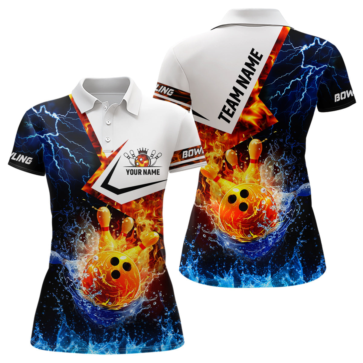 Fire and Water bowling ball pins Bowling shirts for Women Custom Lightning Team Bowling Jerseys NQS7701