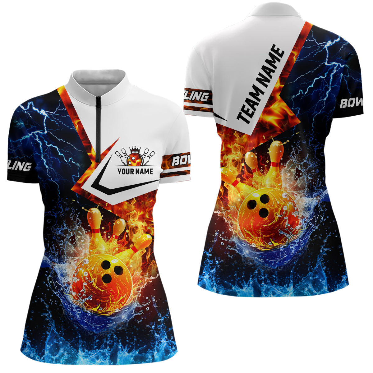 Fire and Water bowling ball pins Bowling shirts for Women Custom Lightning Team Bowling Jerseys NQS7701