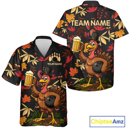 Funny Turkey Bowling Beer Thanksgiving pattern Custom Team Hawaiian bowling jersey, bowling gifts NQS10963