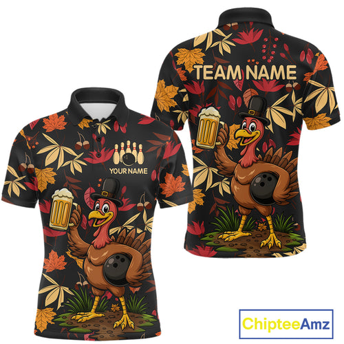 Funny Turkey Bowling Beer Thanksgiving pattern Custom Team bowling jerseys men, bowling gifts for men NQS10963