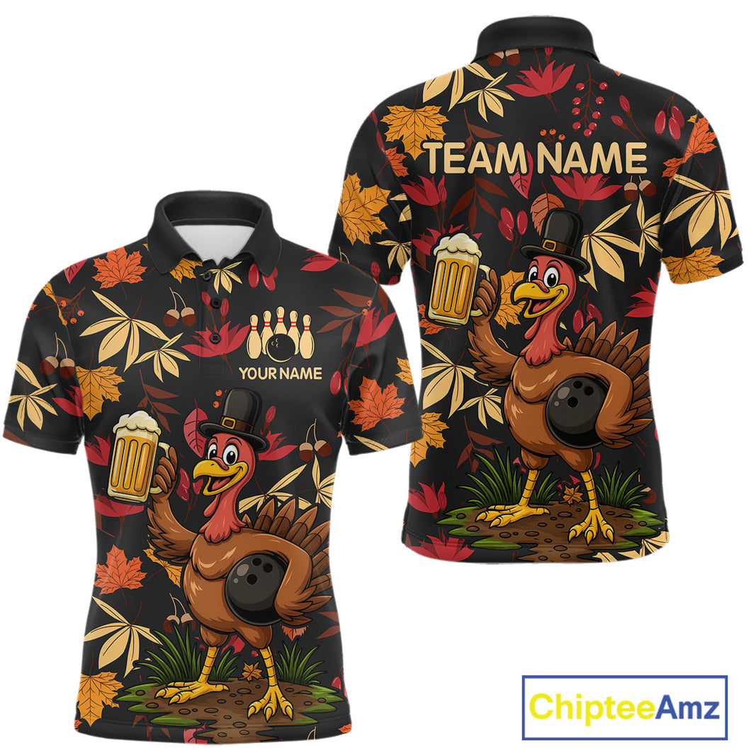 Funny Turkey Bowling Beer Thanksgiving pattern Custom Team bowling jerseys men, bowling gifts for men NQS10963