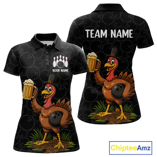 Funny Turkey Bowling Beer Thanksgiving Black Camo Custom Team bowling jerseys Women, bowling gifts NQS10974