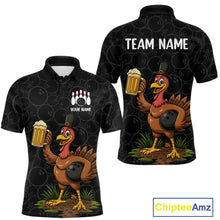 Load image into Gallery viewer, Funny Turkey Bowling Beer Thanksgiving Black Camo Custom Team bowling jerseys men, bowling gifts NQS10974