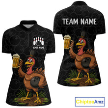 Load image into Gallery viewer, Funny Turkey Bowling Beer Thanksgiving Black Camo Custom Team bowling jerseys Women, bowling gifts NQS10974