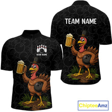 Load image into Gallery viewer, Funny Turkey Bowling Beer Thanksgiving Black Camo Custom Team bowling jerseys men, bowling gifts NQS10974