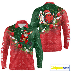 Christmas Santa Mens Bowling Polo, Quarter Zip Shirt Custom Christmas Team Bowling outfit For Men NQS10342