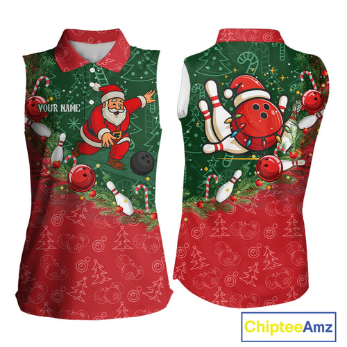 Christmas Santa Women Bowling Sleeveless Polo Shirt Custom Christmas Team Bowling outfit For Ladies NQS10342