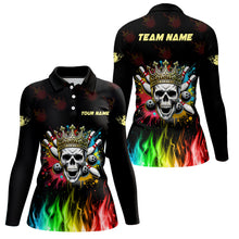 Load image into Gallery viewer, Colorful Flame Skull Bowling Polo, Quarter Zip Shirt For Women Custom Bowling Team League Jerseys NQS8402