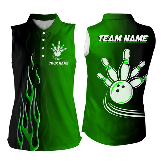 Gradient black green bowling league jerseys custom bowling Sleeveless Polo, gifts for bowling team NQS7562