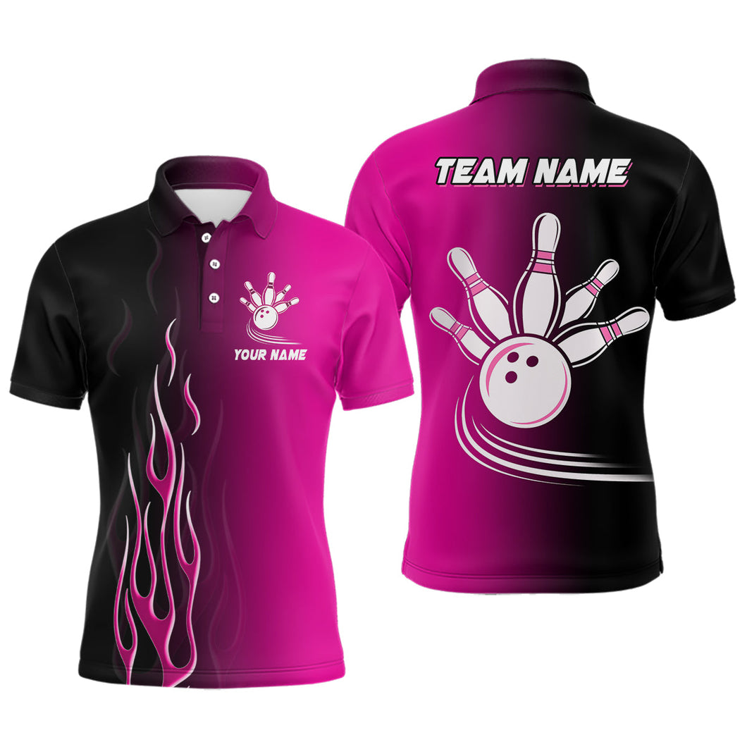 Gradient pink & black bowling league jerseys custom bowling shirt for men, gifts for bowling team NQS7563