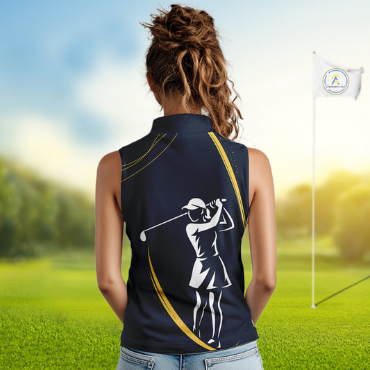 Personalized Women sleeveless polo shirt Custom ladies golf outfits, unique golf gifts | Navy NQS10202