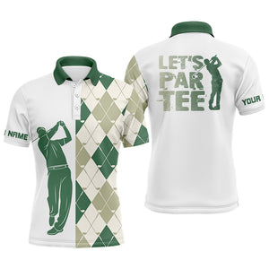 Green and white golf shirt argyle pattern golf clubs custom name Mens golf polo shirt Let's par tee NQS6040