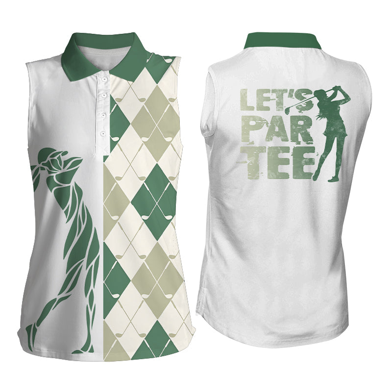 Green and white golf shirt argyle pattern golf clubs Women Sleeveless polo shirt Let's par tee NQS6040