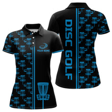 Load image into Gallery viewer, Womens golf polos shirts Black and Blue gradient disc golf basket custom disc golf jerseys NQS7963