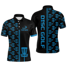 Load image into Gallery viewer, Mens golf polo shirts Black and Blue gradient disc golf basket custom disc golf jerseys NQS7963