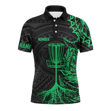 Load image into Gallery viewer, Green tribal Mens disc golf polo shirt custom black disc golf basket jerseys team mens disc golf shirt NQS6048