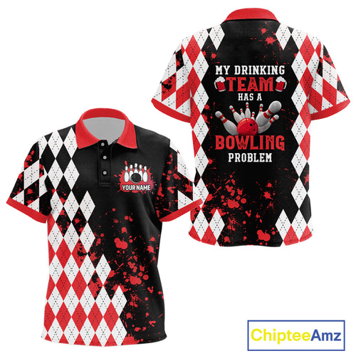 Red argyle pattern Retro Bowling Kid Polo Shirt Custom My drinking team has a bowling problem NQS9825