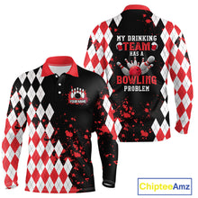 Load image into Gallery viewer, Red argyle pattern Retro Bowling Shirts For Men Custom My drinking team has a bowling problem NQS9825