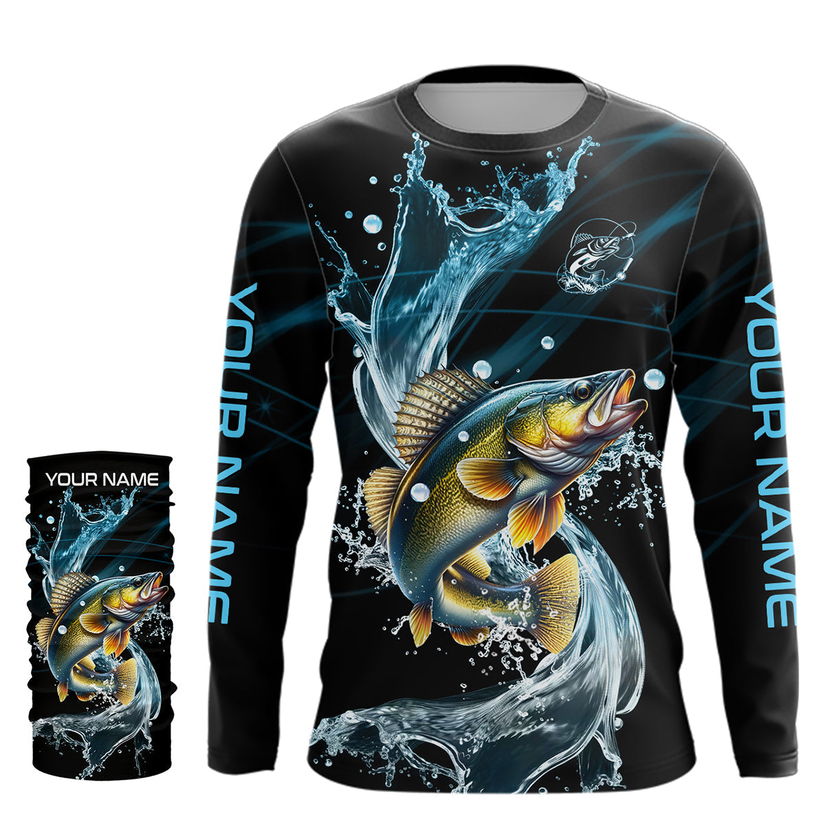 Walleye fishing blue water Custom performance long sleeve fishing shirts, Walleye fishing jerseys NQS9093